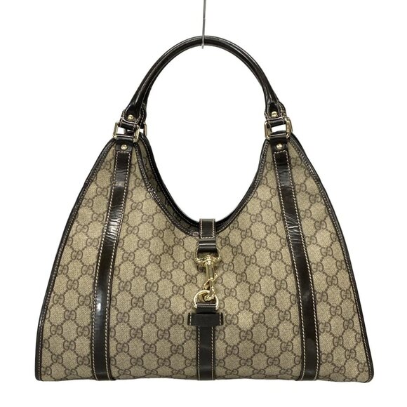 GUCCI GG Plus/GG Supreme Beige Dark Brown PVC Patent Leather -568-062825 - Picture 1 of 14